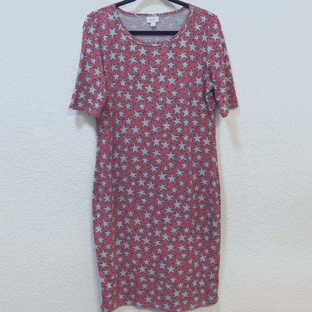 LuLaRoe Julia Dress, pink with stars